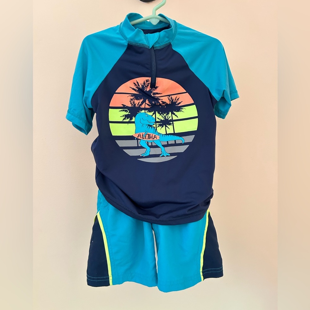 Dinosaur Swim Set | Boys XS (4/5) | 2 Piece Rash Guard + Shorts | Wonder Nation
